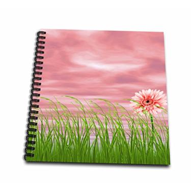 Imagem de 3dRose Livro de desenho A Pretty Little Flower on a Field in Front of a Pink Sky 20 x 20 cm