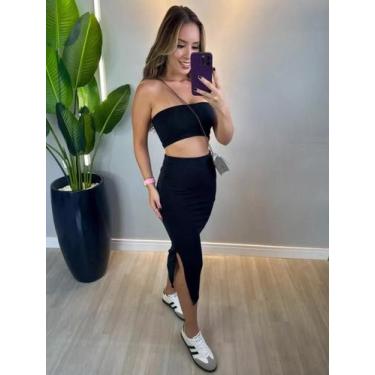 Imagem de Conjunto Feminino Saia Midi + Top Faixa Cropped Multiformas Amarrações