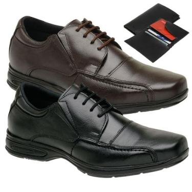 Imagem de Kit 2 Sapato Masculino Social em Couro Envio Já + Carteira - Gmm Shoes