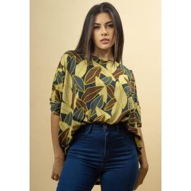 Imagem de Blusa Ampla Malha Morcego Manga Curta Folhas de Outono - Amazonia Vita