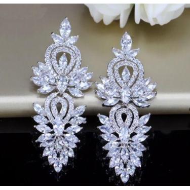 Imagem de Brinco Noiva Pedra Zirconia Prata Debutante Grande Pendurado - De Cast