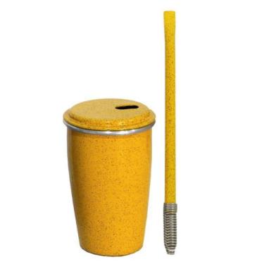 Imagem de Kit Tereré Copo Alumínio Térmico 300ml Bomba Inox Mola Amarelo - Gastr
