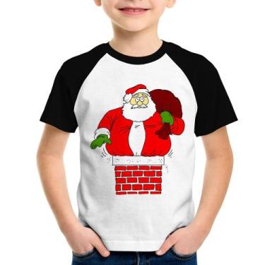 Imagem de Camiseta Raglan Infantil Papai Noel Chaminé - Foca na Moda, Branco, Pr