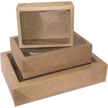 Imagem de Caixa para Presente com Tampa KRAFT Grande 35X25,5X7,5 com Visor Pacot