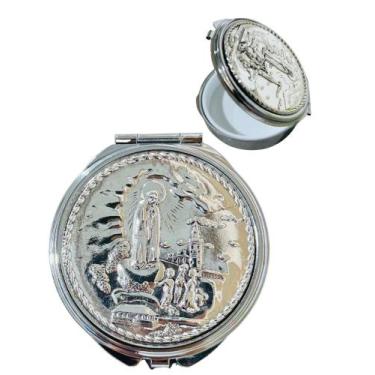 Imagem de Teca porta hóstia eucaristia de Nossa Senhora de Fátima 6cm prateada -