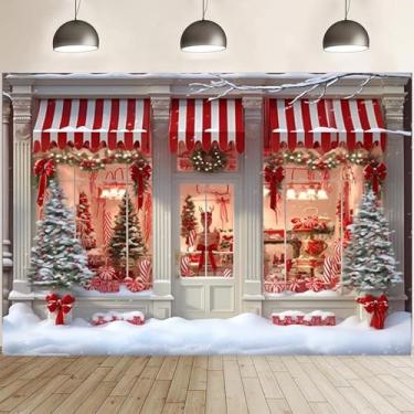 Imagem de Pano de fundo de loja de doces de cacau quente de Natal para sessão de fotos, guirlanda de árvore de Natal, decoração de festa de Natal, Ano Novo, pano de fundo de festa de Natal para crianças adultas