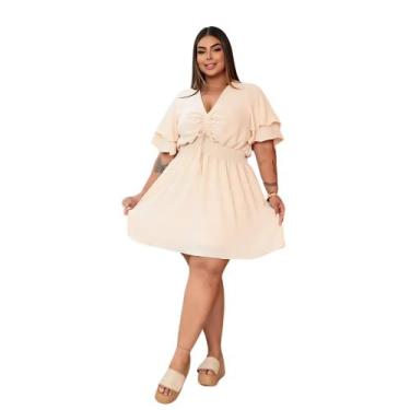 Imagem de Macaquinho Shorts e Saia Plus Size - Reyn Store, Bege, G2