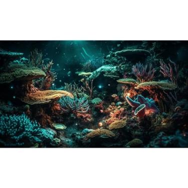 Imagem de Riivvdise Fundo de aquário colorido pitoresco recife de coral terrário fundo mar tropical vários corais duros paisagem subaquática tanque de peixes pano de fundo de aquário pôster vinil 122 x 61 cm