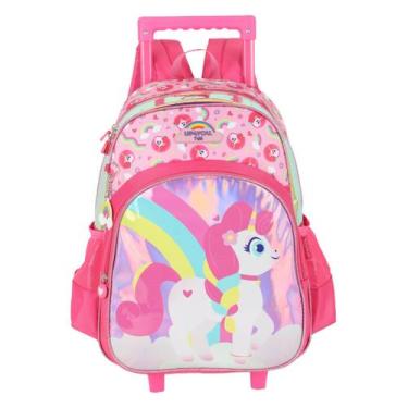 Imagem de Mochila De Rodas Escolar Menina Com Carrinho Unicorio Up4you, Pink