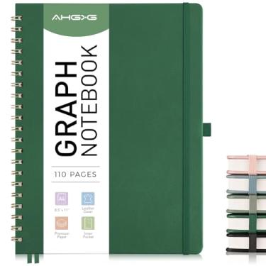 Imagem de AHGXG Caderno de papel milimetrado – Caderno espiral 21,6 cm x 28 cm, caderno A4 grande de couro de capa dura, papel quadriculado de 100 g/m², diários para escola, escrita, gráficos, engenharia,