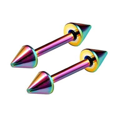 Imagem de 2 peças de titânio G23 anodizado arco-íris calibre 16 1/4 6 mm brincos de barra piercing joia cartilagem sobrancelha cone 3 mm M11087