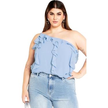 Imagem de City Chic Blusa plus size, top Rita com babados, Azul bebê, 56