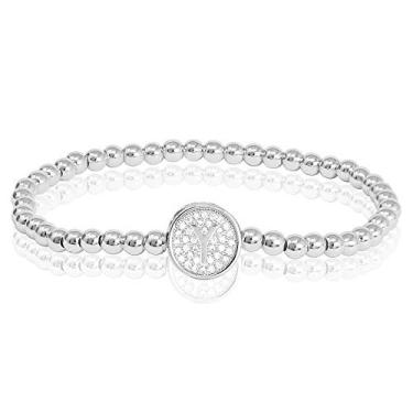 Imagem de by you Pulseiras femininas com inicial de 26 letras, berloque redondo, aço inoxidável, ouro, prata, contas, Small, Strass, Strass