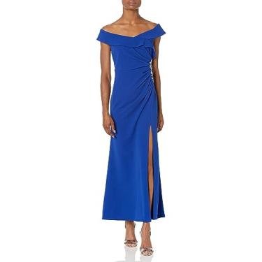 Imagem de S.L. Fashions Vestido feminino tomara que caia lateral enfeitado com gola retrato, Cobalto, 46