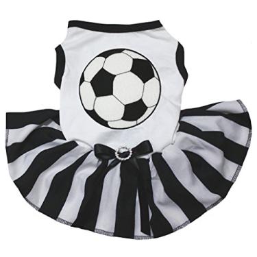 Imagem de Petitebella Camisa branca de futebol vestido listrado preto vestido para cachorro (GG)