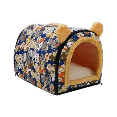Imagem de Ｂｅｓｇａ Cama de gato para gatos internos, canil de de inverno de outono, cama de caverna semi-fechada, casinha de cachorro para cachorro, gatinho, Azul