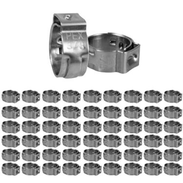 Imagem de PDETVEO 50 peças de anéis de fixação PEX de 3/20.3 cm, anéis de crimpagem única de aço inoxidável para conexões de acessórios de tubulação PEX, instalação de encanamento