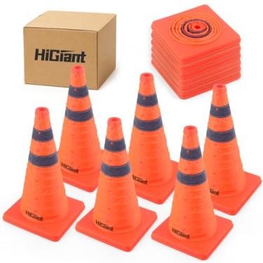 Imagem de HiGiant [Pacote com 6] Cones de Segurança de Trânsito Dobráveis de 18", Cones Laranja, Cones Pop-Up Amplamente Utilizados com Colar Refletivo, para Prática de Direção e Estacionamento.