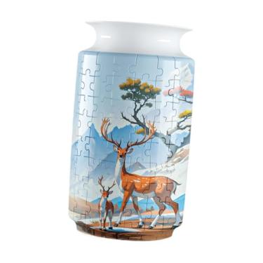 Imagem de IEUDNS Diy Quebra-cabeça Vaso de Flores Arranjo de Flores Ornamento Mesa Festa Decoração Foto Adereço Criativo Simples Decorativo Vaso de Flores, Padrão de cervo Sika