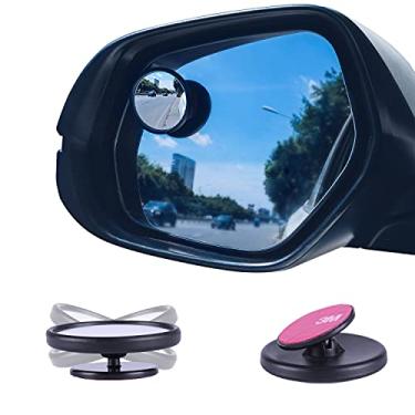 Imagem de LivTee Mini espelho de ponto-cego redondo com moldura preta, vidro HD e espelho retrovisor grande angular com bastão ajustável para carro universal (2 peças)
