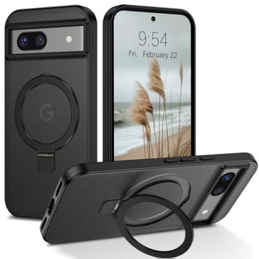 Imagem de Telaso Capa magnética para Google Pixel 8a, compatível com Magsafe com suporte magnético de anel, capa protetora de TPU fosco translúcido de grau militar para Google Pixel 8a, preta
