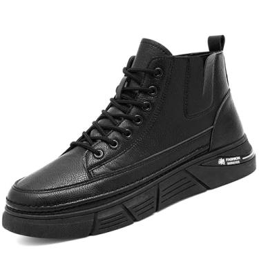 Imagem de DEVILEYEZE Botas masculinas casuais italianas de couro de cano alto com cadarço e sola macia para absorção de choque, botas sociais à prova d'água antiderrapantes Chukka para caminhada no tornozelo,