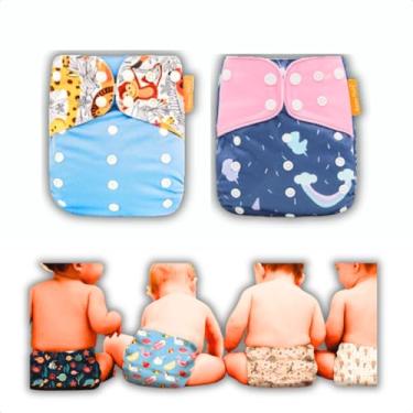 Imagem de Kit 2 Fraldas Ecológicas De Pano Ajustáveis + 3 Absorventes (Menino)