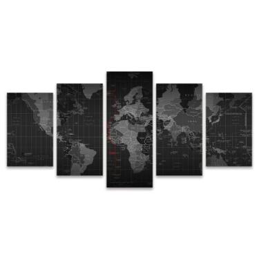 Imagem de Quadro Mosaico Decorativo Mapa Mundi Preto E Branco Vermelho Geografia