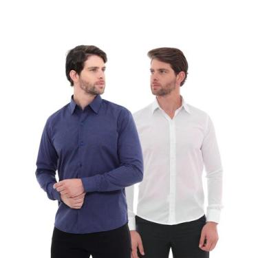 Imagem de KIT Masculino 2 Peças - Camisa Social Premium Tipo Linho Azul Marinho 
