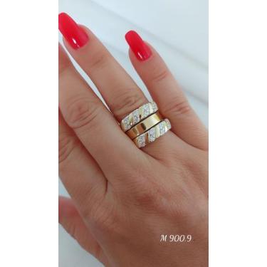 Imagem de Kit Meia Aliança Prata Luxo Com Apliques De Ouro E Zircônias - Dália M