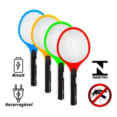 Imagem de Raquete Elétrica Mata Insetos Recarregável Mosca Pernilongos para Ambi