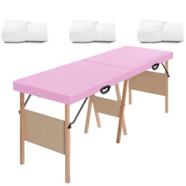 Imagem de Maca Dobrável Portátil 200kg Estética Massagem S/Apoio Rosto + 3 Lençol (Maca Rosa - 3 Lençol Branco)