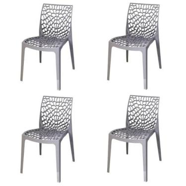 Imagem de Kit 4 Cadeiras Empilhável Inmetro Gruvyer Fratini Polipropileno Cinza 