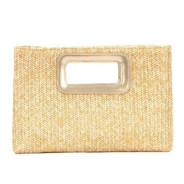 Imagem de GOKTOW Bolsa clutch de palha, bolsa de ráfia, bolsa de tecido, bolsa transversal para mulheres, praia, verão, viagem, com corrente 2025, Caqui