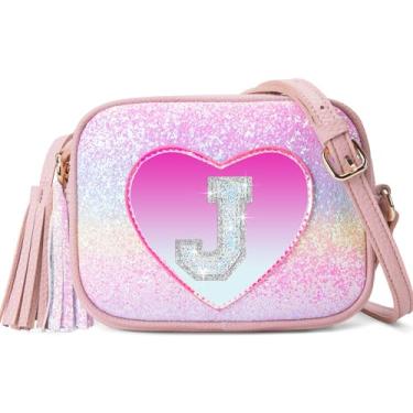 Imagem de OYLOLA Presentes de aniversário para meninas, inicial para meninas, bolsa infantil, bolsas infantis, presentes para meninas, bolsas de coração para meninas, Colorido, J