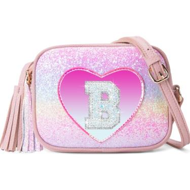 Imagem de OYLOLA Presentes de aniversário para meninas, inicial, bolsa infantil, bolsas infantis, presentes para meninas, bolsas de coração para meninas, Colorido, B