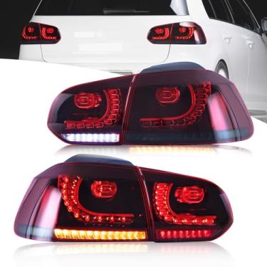Imagem de Luzes traseiras VLAND para VW Volkswagen Golf 6 Golf MK6 R GTI 2010-2014, montagem de luzes traseiras com setas sequenciais, 1 par (vermelho e fumado)