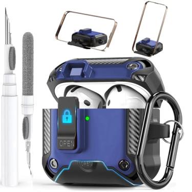 Imagem de Olytop Capa para Airpods 4 com clipe de bloqueio e suporte de telefone, capa robusta para Apple Airpods 4ª geração 2024 homens e mulheres, armadura à prova de choque para iPod 4 Gen capa rígida