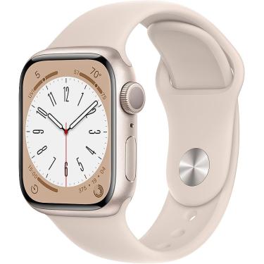 Imagem de Relógio recondicionado certificado Apple Geek Squad série 8 (GPS) caixa de alumínio de 41 mm com pulseira esportiva Starlight - S/M - Starlight-TI-GSR