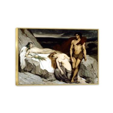 Imagem de MOBYAT Impressão em moldura dourada The Death por Lawrence Alma Tadema, reprodução de pintura a óleo, impressão giclée em tela, arte de parede pronta para pendurar para decoração de quarto de casa. 70