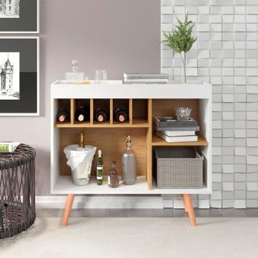 Imagem de Aparador Retrô Pés em Madeira 91x83cm MDP Branco Carvalho 0662 Menu Móveis