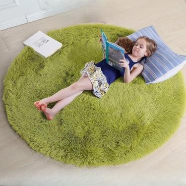 Imagem de 100/120/140/160 Tapete Redondo Fofo Macio Tapetes de Área para Crianças Meninas Quarto Pelúcia Tapete Felpudo Bonito Círculo Decoração de Quarto, Verde, 1, Diâmetro 140cm