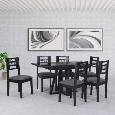 Imagem de Conjunto Sala de Jantar Mesa Extensível 105/148 Tampo Vidro 06 Cadeiras Assento Estofado Ébano