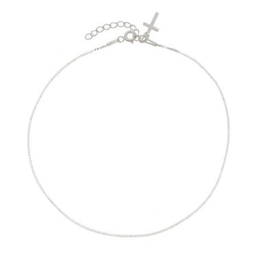 Imagem de Tornozeleira Fina Feminina Pingente Crucifixo Prata 925