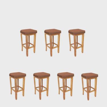 Imagem de Kit 07 Banqueta Alta Ben Gourmet Balcão Bistrô Cozinha Base Madeira Maciça Suede Terracota - Ahz Móveis