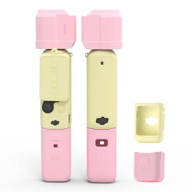 Imagem de BRDRC Capa de silicone Pocket 3, capa protetora, protetor de lente, resistente a arranhões, capa compatível com acessórios DJI OSMO Pocket 3 Creator Combo (amarelo + rosa)