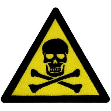 Imagem de Sinal de veneno bordado emblema crânio aviso símbolo amarelo