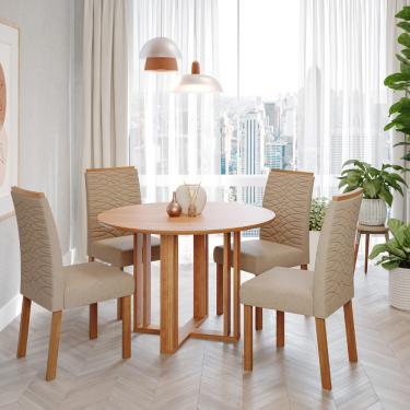 Imagem de Conjunto Sala de Jantar Mesa Flora 4 Cadeiras Em MDF Clarice Cimol - Cinamomo/Madeira/Linho Bege