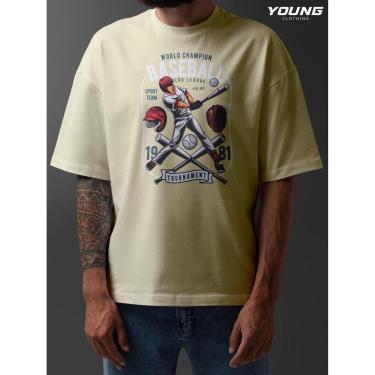 Imagem de Camiseta Oversized Baseball Streetwear Algodao Unissex Creme-Masculino