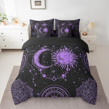Imagem de Feelyou Jogo de cama com 7 peças, estampa de galáxia e constelação, para crianças, meninos, meninas, adolescentes, psicodélico, mandala, celestial, preto, tamanho Queen